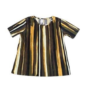 *NWT Cuddl Duds Yellow & Brown Stripe Short Sleeve Blouse - Size Small